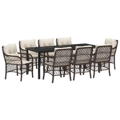 Set da Pranzo per Giardino con cuscino 9 pcs Marrone polyrattan