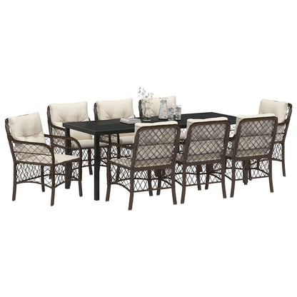 Set da Pranzo per Giardino con cuscino 9 pcs Marrone polyrattan