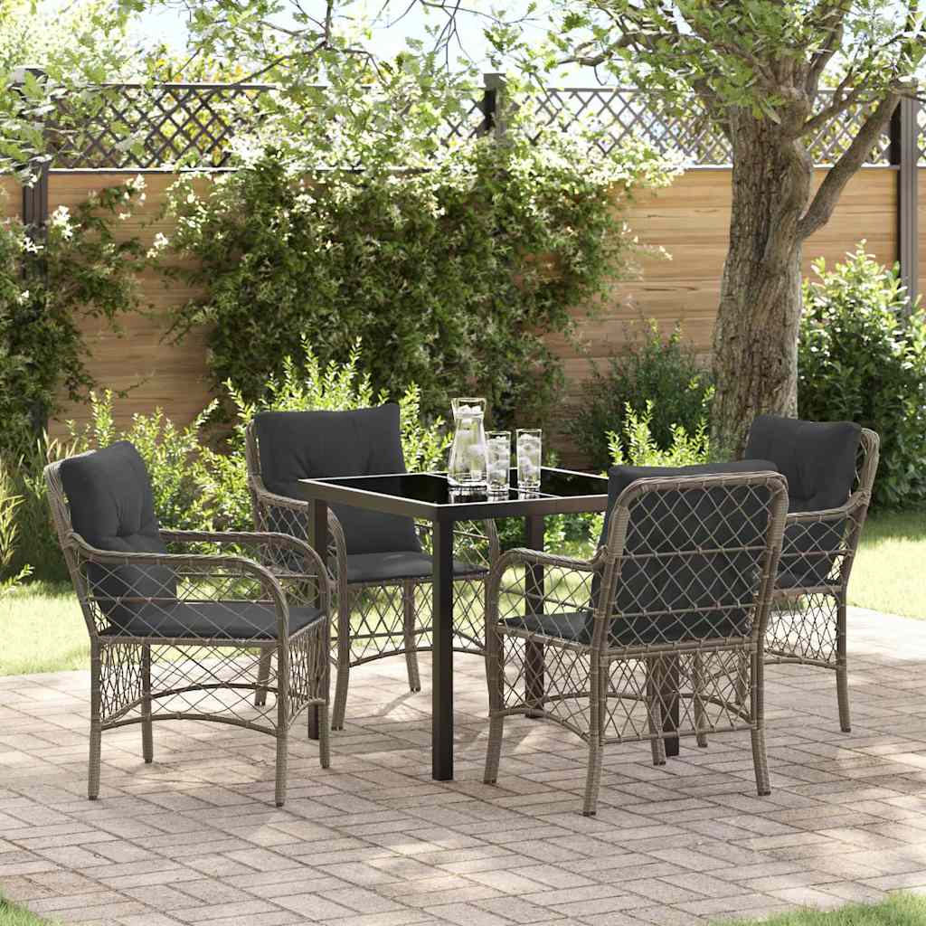 Set da Pranzo per Giardino con cuscino 5 pcs Grigio polyrattan