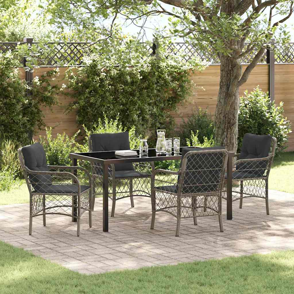 Set da Pranzo per Giardino con cuscino 5 pcs Grigio polyrattan