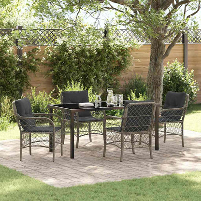 Set da Pranzo per Giardino con cuscino 5 pcs Grigio polyrattan