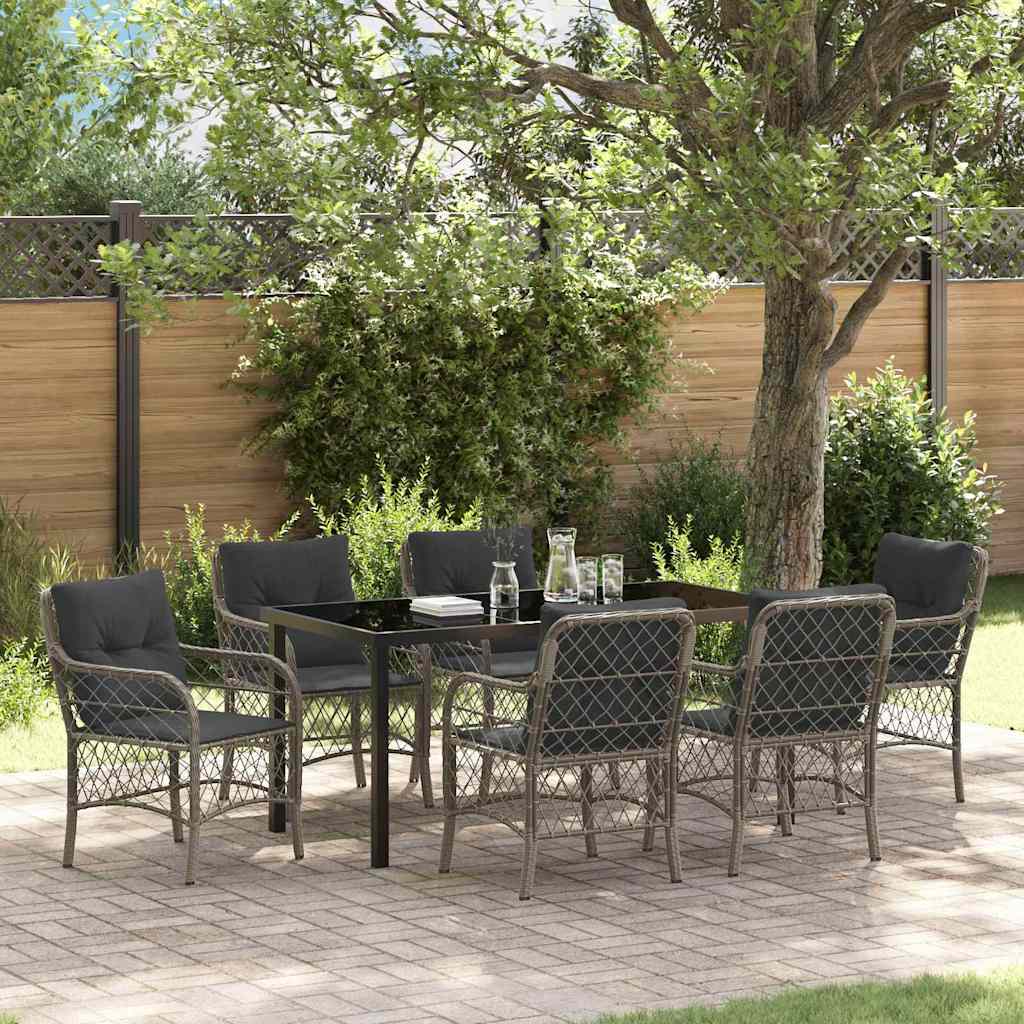 Set da Pranzo per Giardino con cuscino 7 pcs Grigio polyrattan