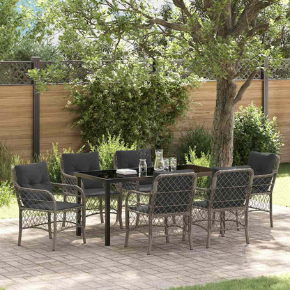 Set da Pranzo per Giardino con cuscino 7 pcs Grigio polyrattan
