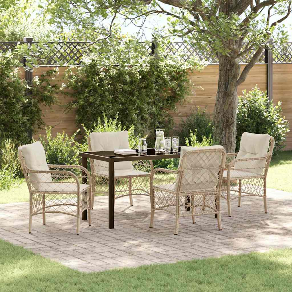 Set da Pranzo per Giardino con cuscino 5 pcs Beige polyrattan