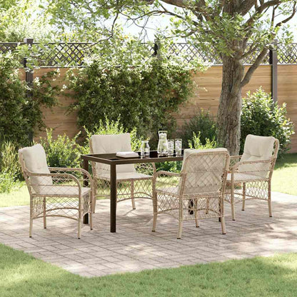 Set da Pranzo per Giardino con cuscino 5 pcs Beige polyrattan