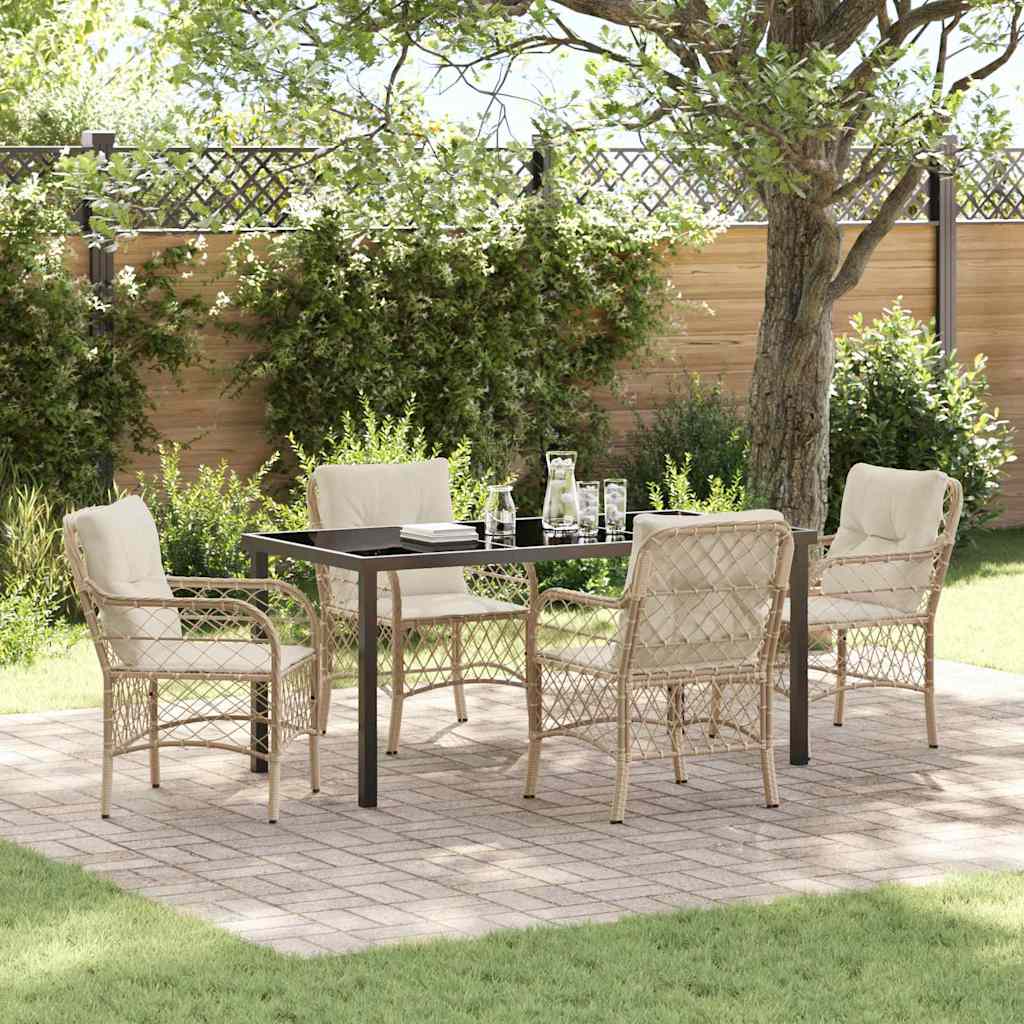 Set da Pranzo per Giardino con cuscino 5 pcs Beige polyrattan