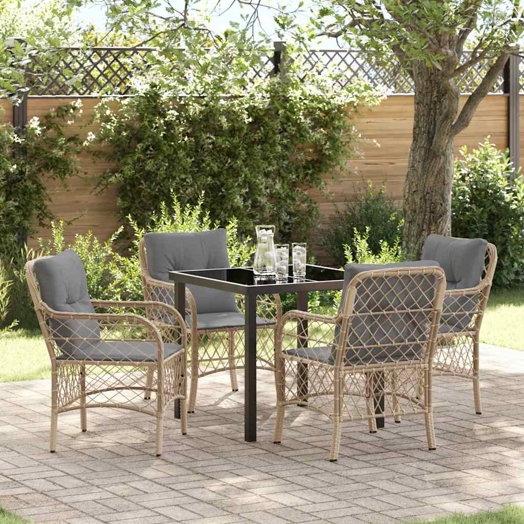 Set da Pranzo per Giardino con cuscino 5 pcs Beige polyrattan