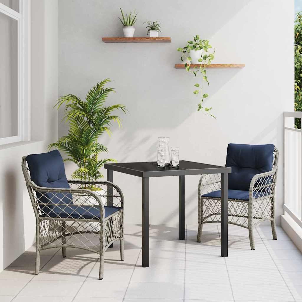 Set da Pranzo per Giardino 3 pcs Grigio e Nero Rattan
