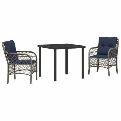 Set da Pranzo per Giardino 3 pcs Grigio e Nero Rattan
