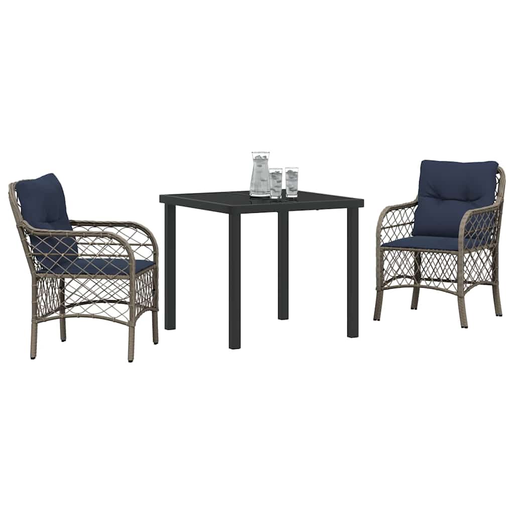 Set da Pranzo per Giardino 3 pcs Grigio e Nero Rattan