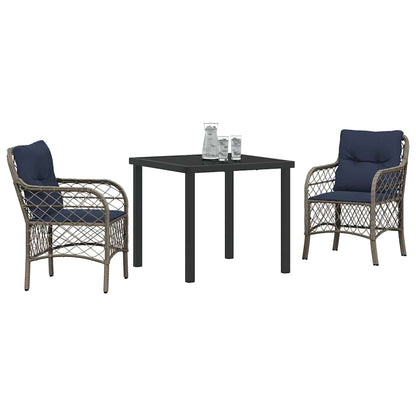 Set da Pranzo per Giardino 3 pcs Grigio e Nero Rattan