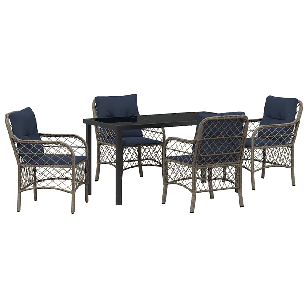 Set da Pranzo per Giardino 5 pcs Grigio e Nero Rattan