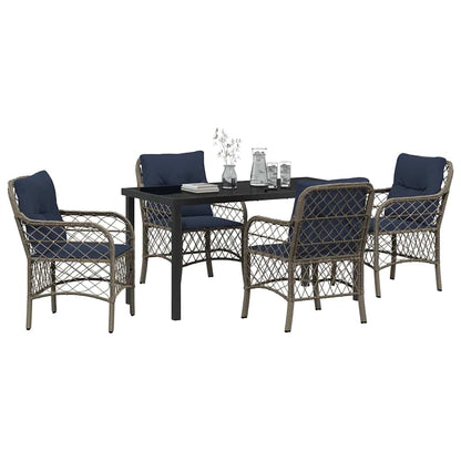 Set da Pranzo per Giardino 5 pcs Grigio e Nero Rattan