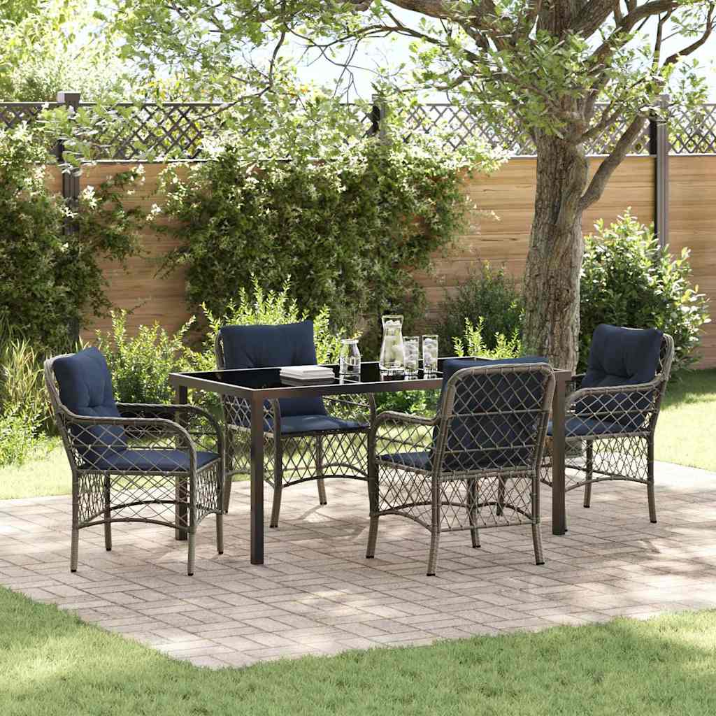 Set da Pranzo per Giardino 5 pcs Grigio e Nero Rattan