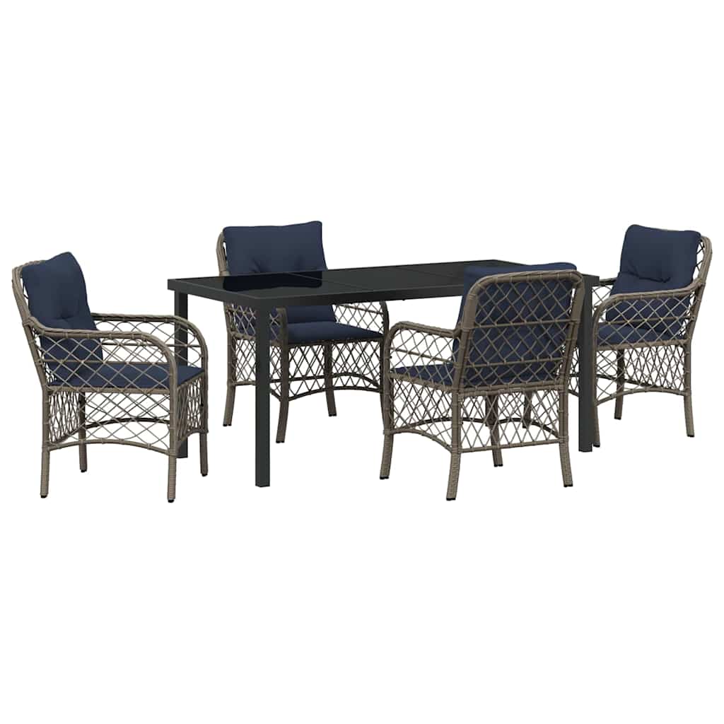 Set da Pranzo per Giardino 5 pcs Grigio e Nero Rattan