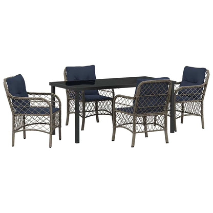 Set da Pranzo per Giardino 5 pcs Grigio e Nero Rattan