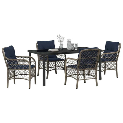 Set da Pranzo per Giardino 5 pcs Grigio e Nero Rattan