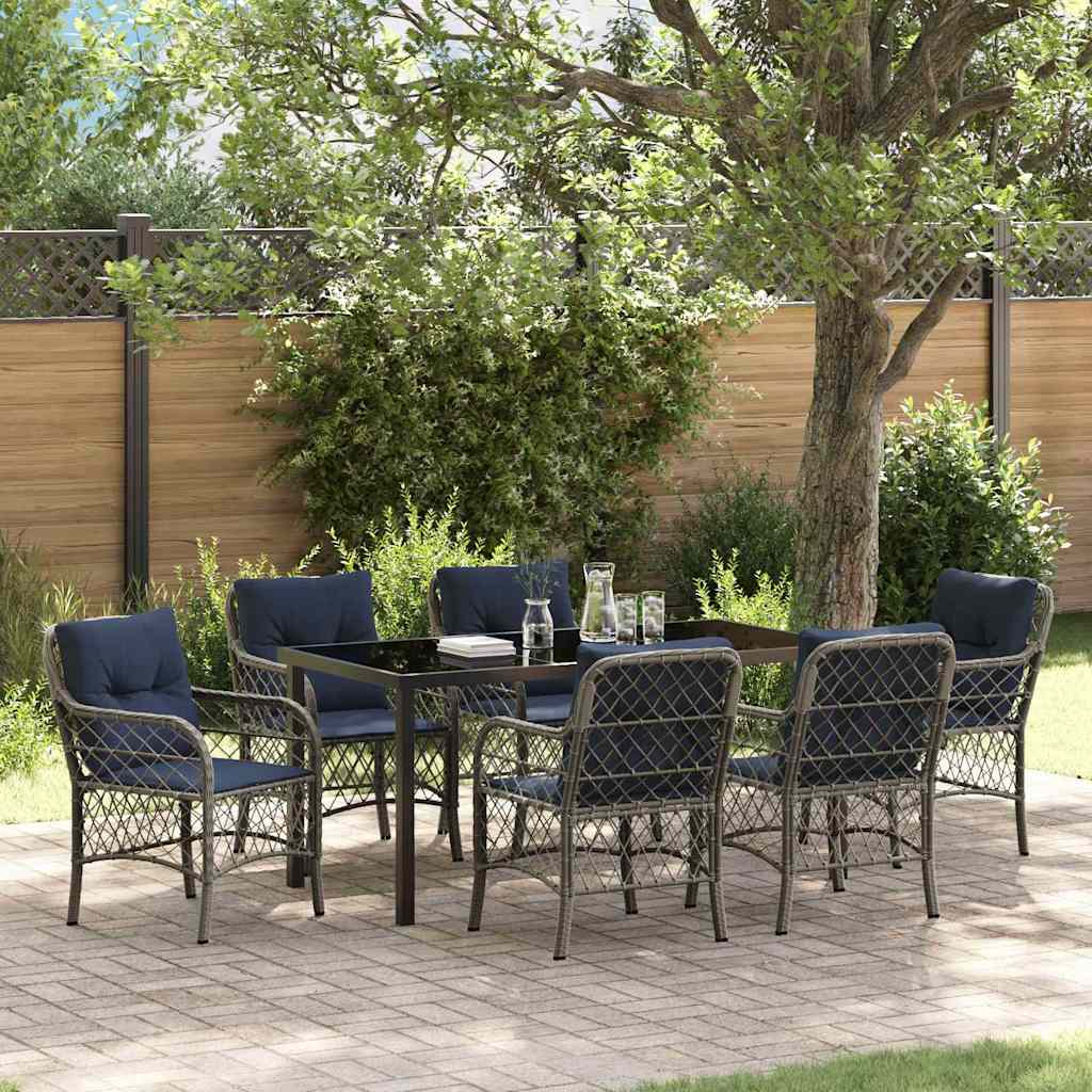 Set da Pranzo per Giardino 7 pcs Grigio e Nero Rattan