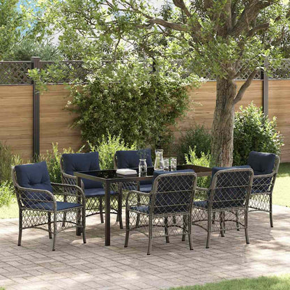 Set da Pranzo per Giardino 7 pcs Grigio e Nero Rattan