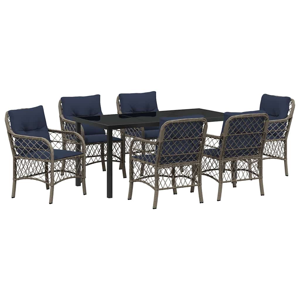 Set da Pranzo per Giardino 7 pcs Grigio e Nero Rattan
