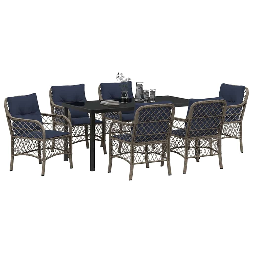 Set da Pranzo per Giardino 7 pcs Grigio e Nero Rattan