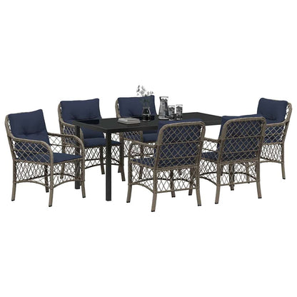 Set da Pranzo per Giardino 7 pcs Grigio e Nero Rattan