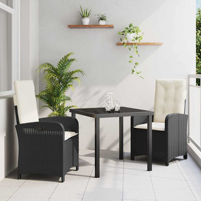 Set da Pranzo per Giardino con cuscino 3 pcs Nero polyrattan