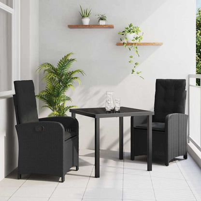 Set da Pranzo per Giardino con cuscino 3 pcs Nero polyrattan
