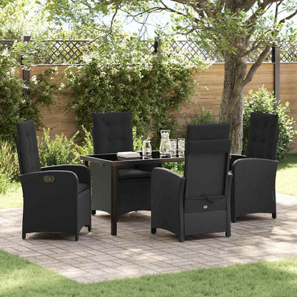Set da Pranzo per Giardino con cuscino 5 pcs Nero polyrattan