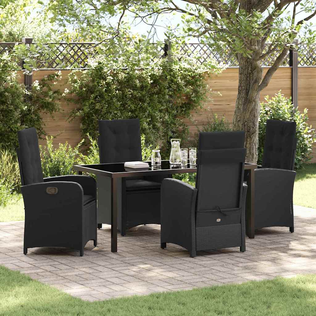 Set da Pranzo per Giardino con cuscino 5 pcs Nero polyrattan