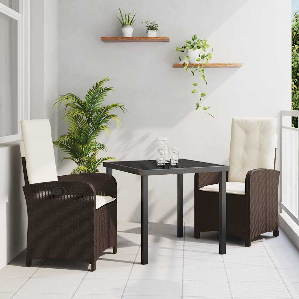 Set da Pranzo per Giardino con cuscino 3 pcs Marrone polyrattan