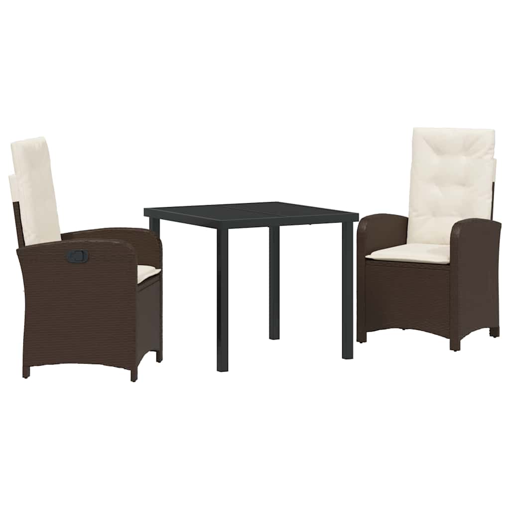 Set da Pranzo per Giardino con cuscino 3 pcs Marrone polyrattan