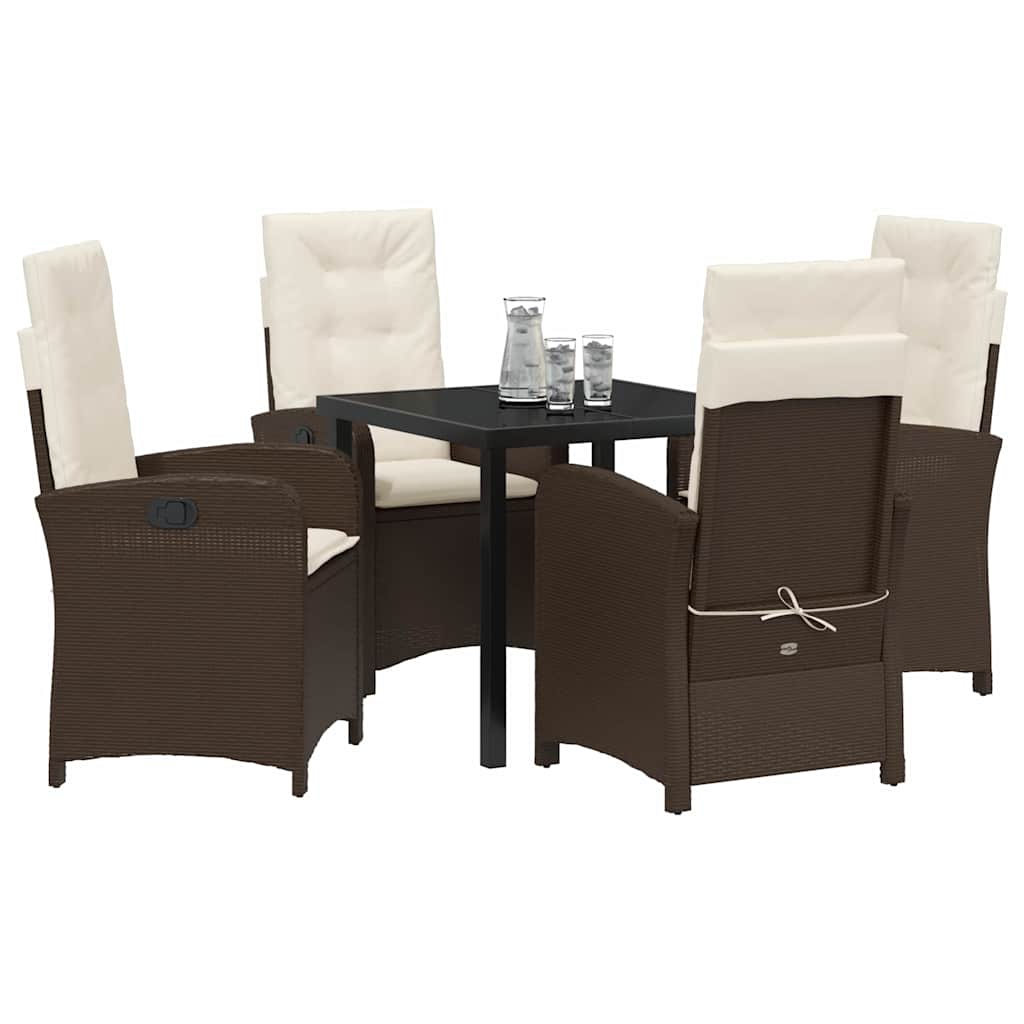Set da Pranzo per Giardino con cuscino 5 pcs Marrone polyrattan