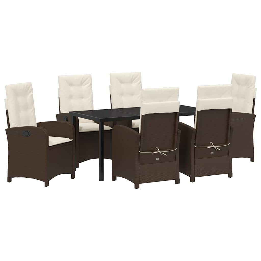 Set da Pranzo per Giardino con cuscino 7 pcs Marrone polyrattan