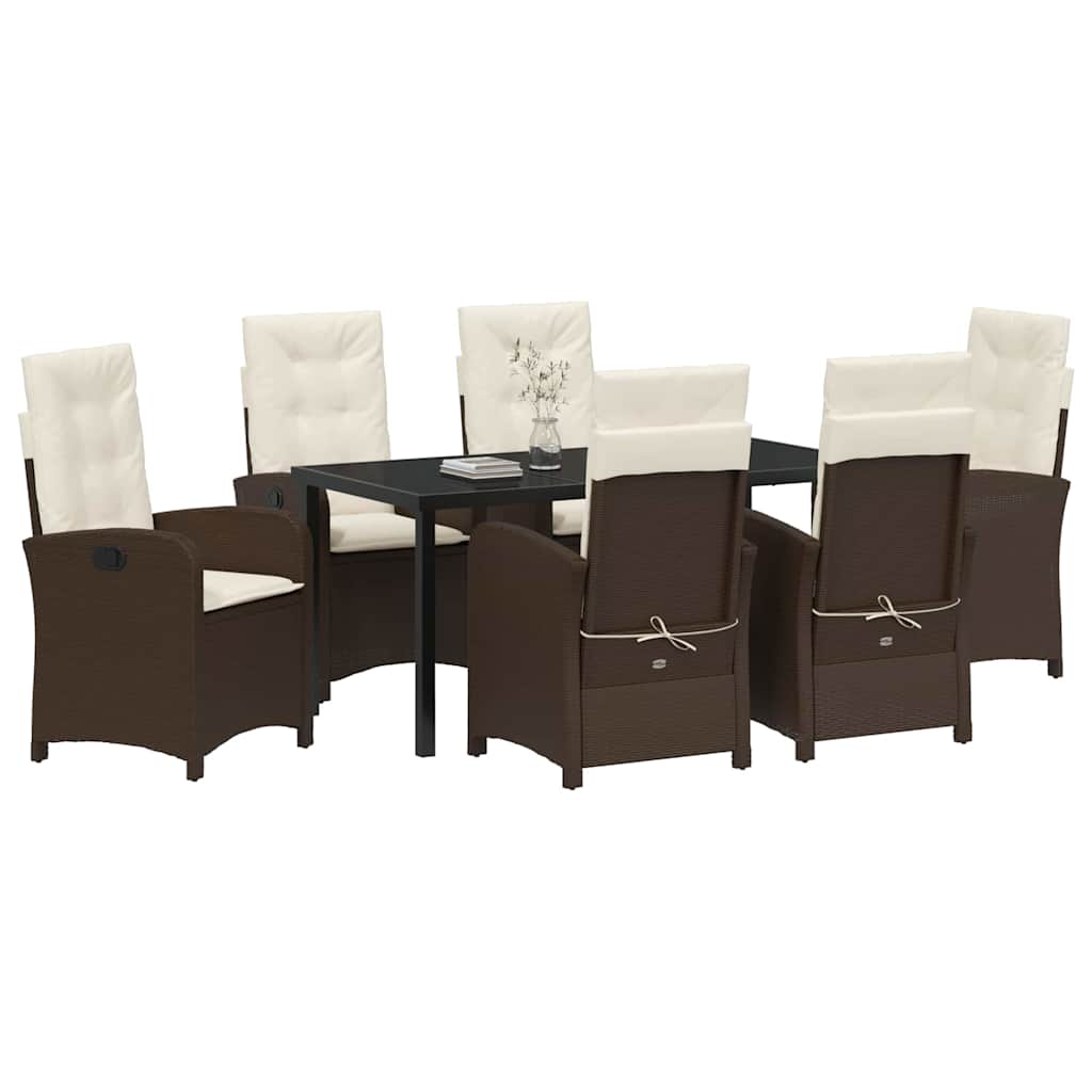 Set da Pranzo per Giardino con cuscino 7 pcs Marrone polyrattan
