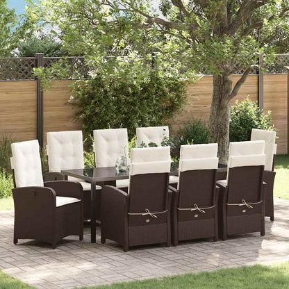 Set da Pranzo per Giardino con cuscino 9 pcs Marrone polyrattan