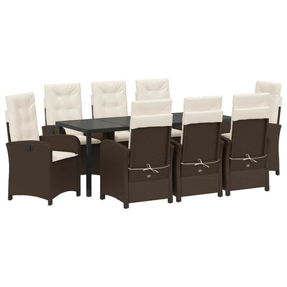 Set da Pranzo per Giardino con cuscino 9 pcs Marrone polyrattan