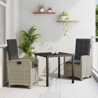Set da Pranzo per Giardino 3 pcs Grigio chiaro polyrattan