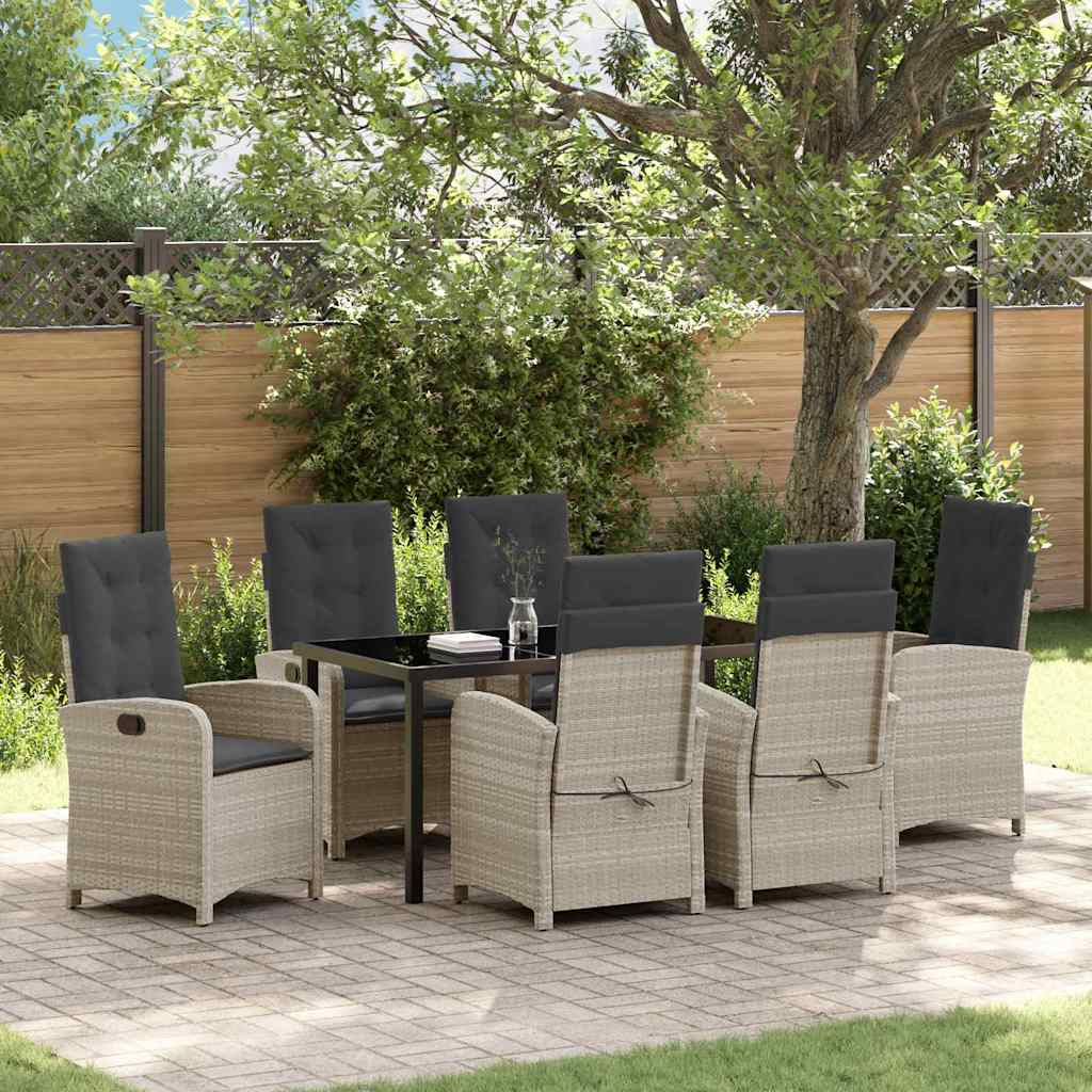 Set da Pranzo per Giardino 7 pcs Grigio chiaro polyrattan