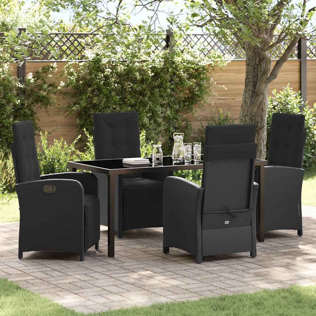 Set da Pranzo per Giardino con cuscino 5 pcs Nero polyrattan