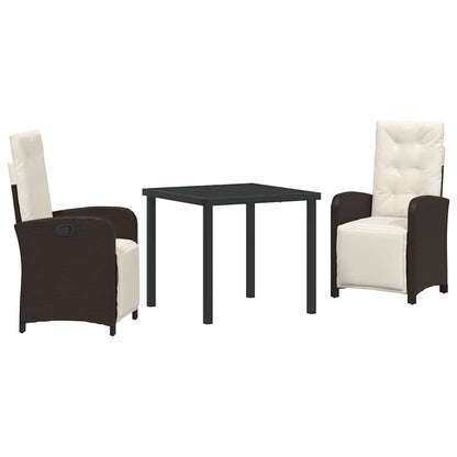 Set da Pranzo per Giardino con cuscino 3 pcs Marrone polyrattan