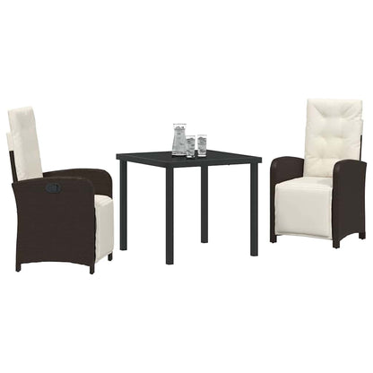 Set da Pranzo per Giardino con cuscino 3 pcs Marrone polyrattan