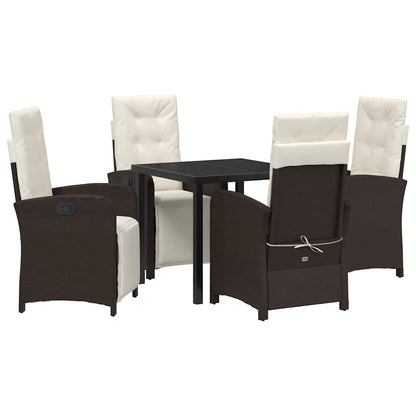 Set da Pranzo per Giardino con cuscino 5 pcs Marrone polyrattan