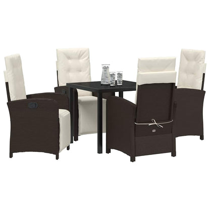 Set da Pranzo per Giardino con cuscino 5 pcs Marrone polyrattan