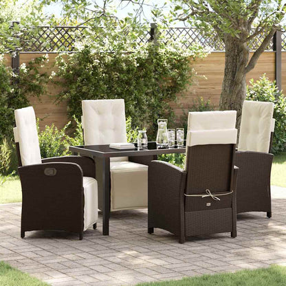 Set da Pranzo per Giardino con cuscino 5 pcs Marrone polyrattan
