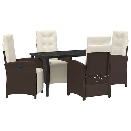 Set da Pranzo per Giardino con cuscino 5 pcs Marrone polyrattan