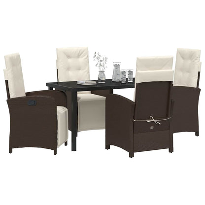 Set da Pranzo per Giardino con cuscino 5 pcs Marrone polyrattan