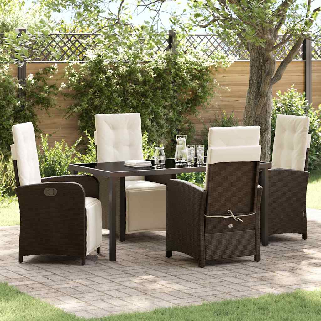 Set da Pranzo per Giardino con cuscino 5 pcs Marrone polyrattan