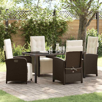 Set da Pranzo per Giardino con cuscino 5 pcs Marrone polyrattan