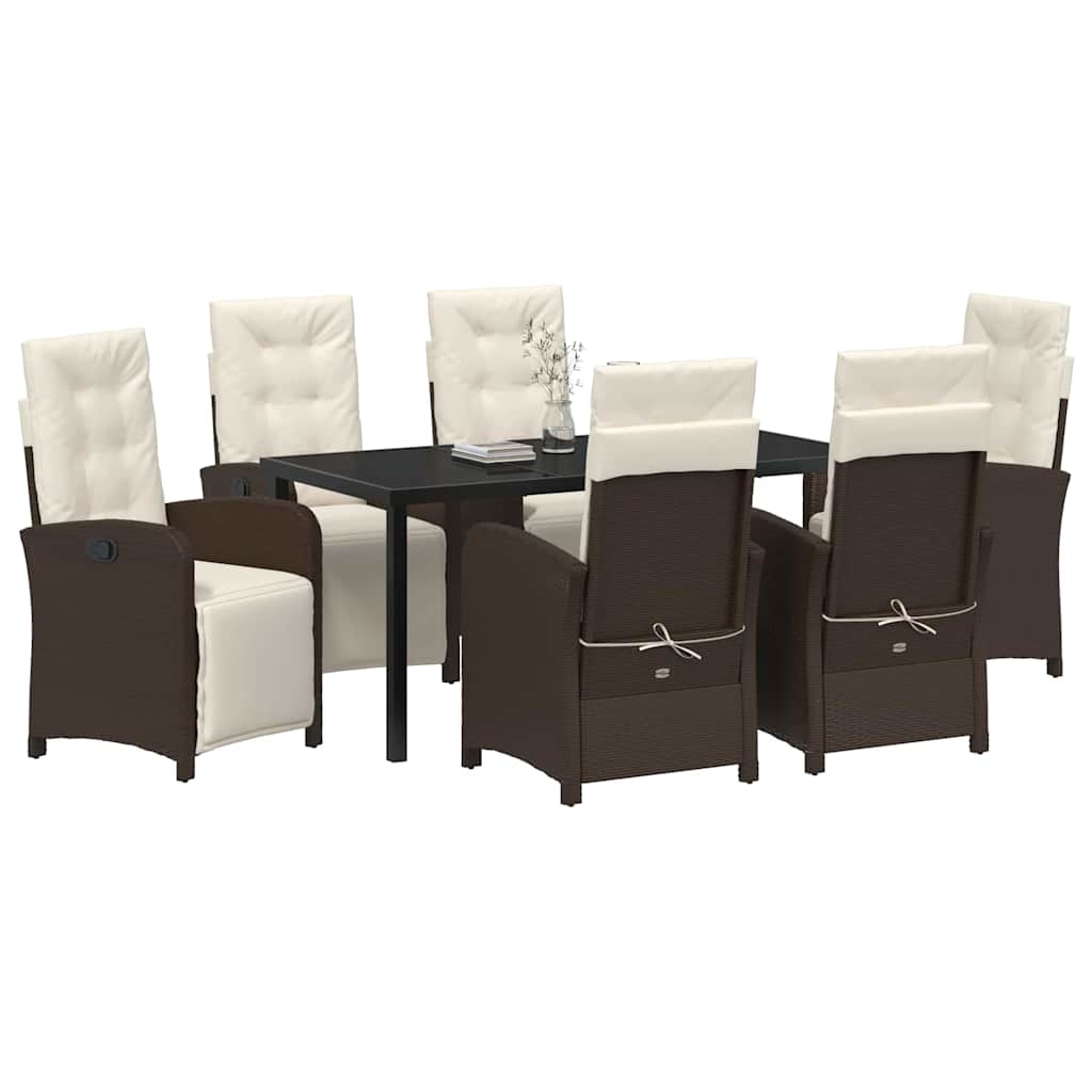 Set da Pranzo per Giardino con cuscino 7 pcs Marrone polyrattan